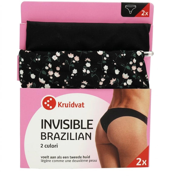 Set 2 chiloti Kruidvat Invisible Brazilian, 2 culori, negru/negru cu model