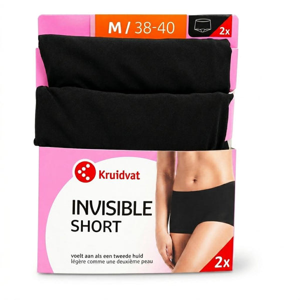 Set 2 chiloti dama fara cusaturi, Kruidvat Invisible Short, negru, marimea M