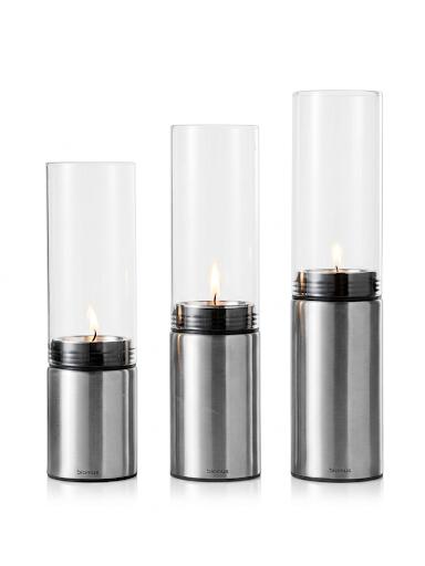 Set 3 suporturi pentru lumanari, inox si sticla