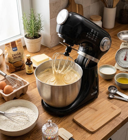 Mixer planetar cu bol din inox 5L, 1000 W, 12 trepte viteza, cu functia Pulse, Victronic