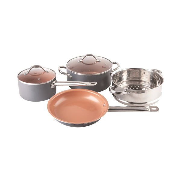 Set 6 piese, 3 vase din aluminiu cu invelis antiaderent , cu ceramica si titan , Grunberg GR6936