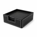 Set 6 suporturi pahare din piele ecologica neagra, in cutie