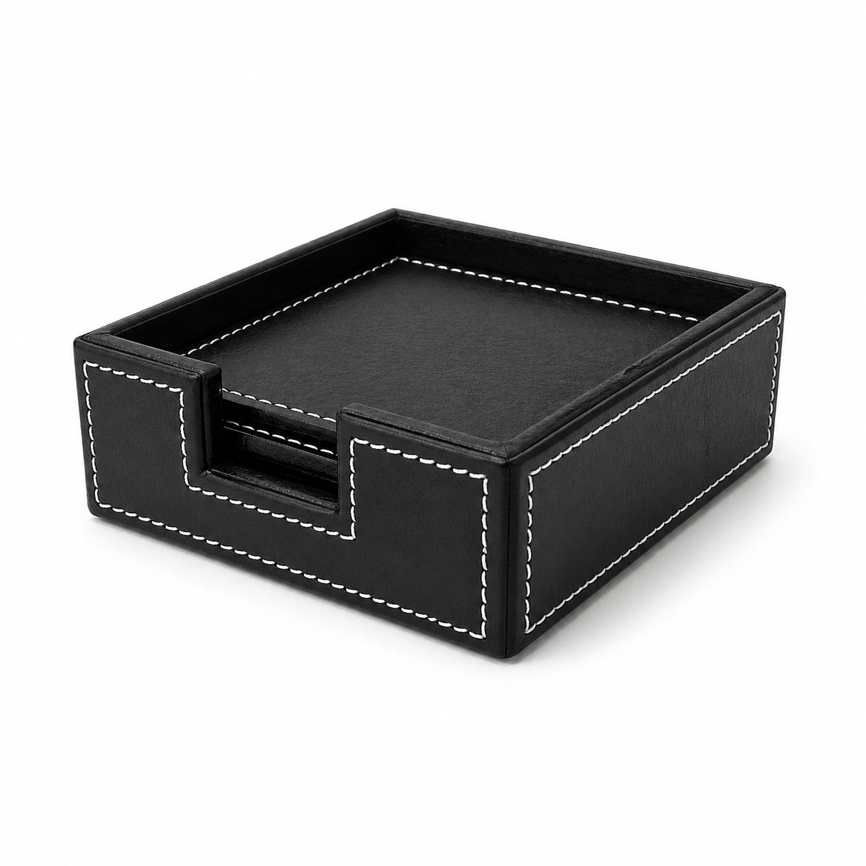 Set 6 suporturi pahare din piele ecologica neagra, in cutie