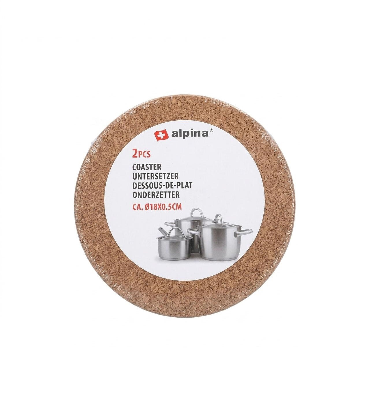 Set 2 suporturi termice pentru oale, din pluta, Alpina, 18 cm