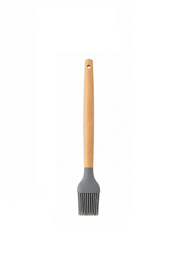 Pensula din silicon cu maner de lemn de fag, pentru ungere si patiserie, gri/natur, Hescom