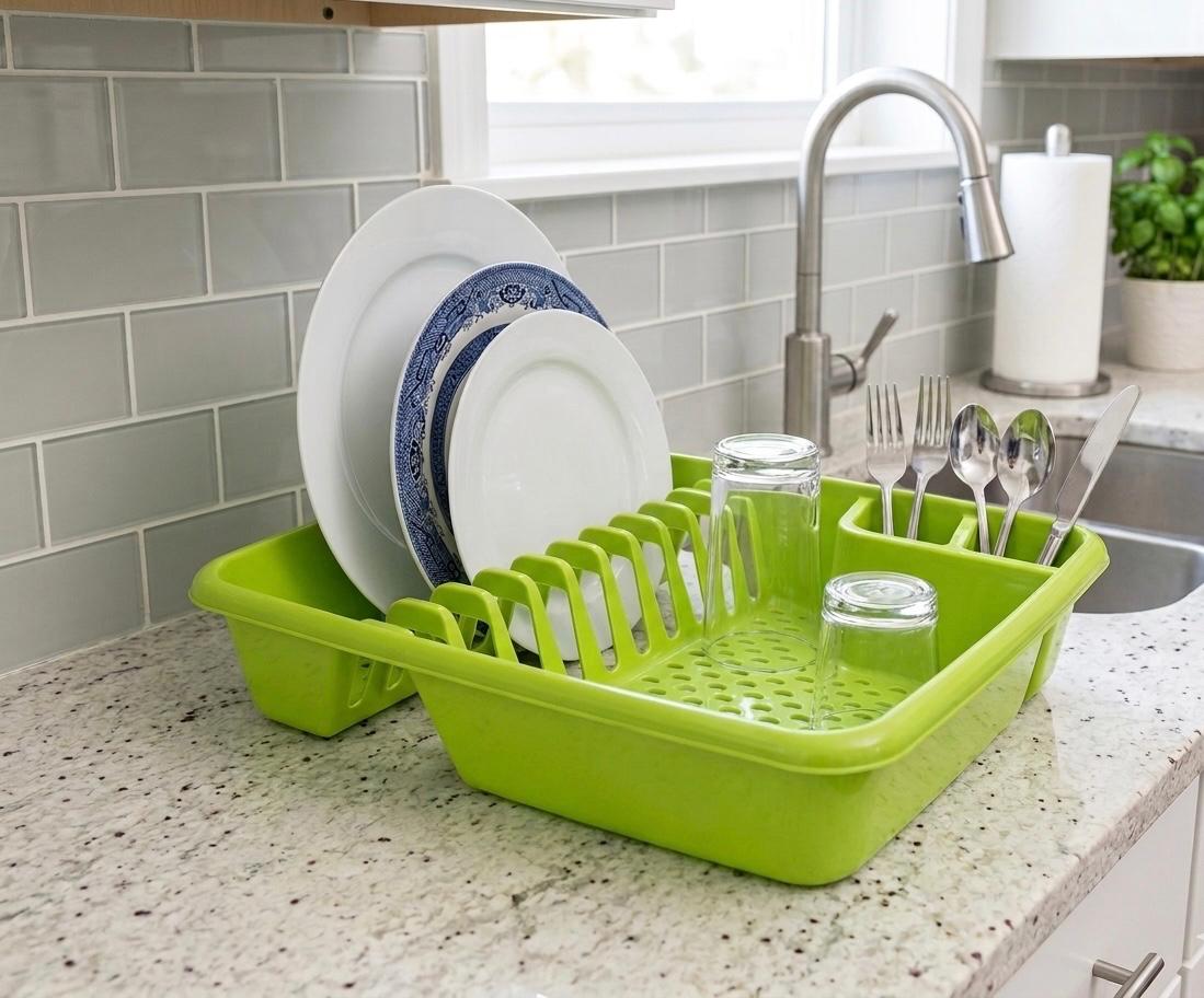 Uscator de vase compact, cu suport pentru tacamuri,40x30x8, Rival