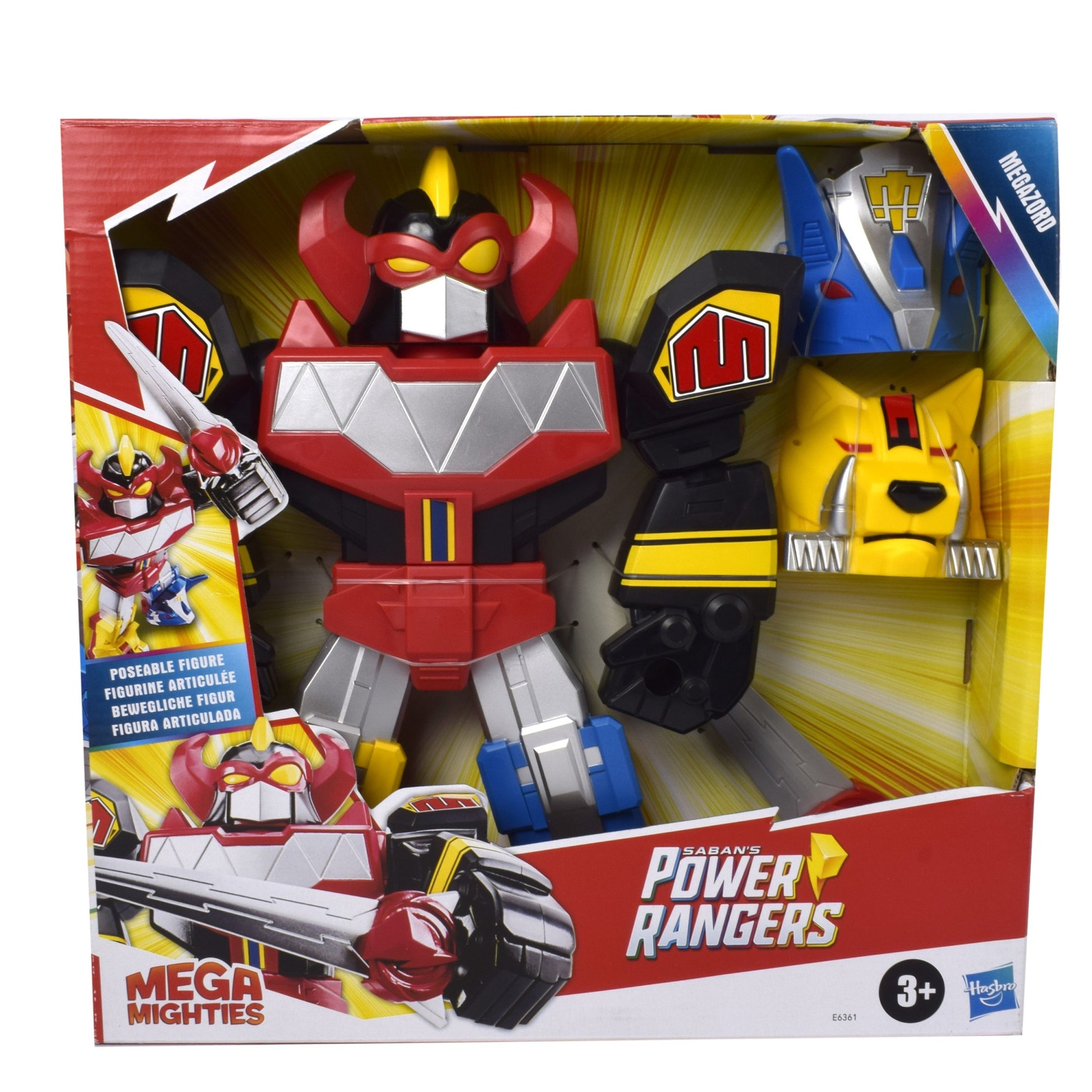 Figurină de Acțiune Power Rangers – Dino Megazord Mighty Morphin, 32 cm, cu Sabie și 2 Capete Interșanjabile- 807875