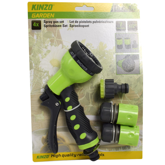 Set Pistol apa cu 7 functii de apa si 3 adaptori pentru furtun si robineti, pentru gradina, Kinzo, 15668