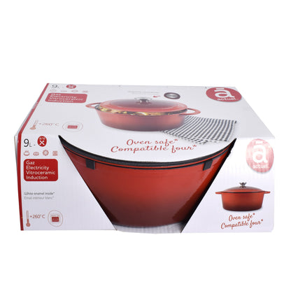 Oala din fonta emailata cu capac Actuel, 9L, 32 cm, Rosu, 19591