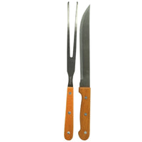 Set ustensile gratar, Big Jeff, Cutit/Furculita, 32cm/32cm, Inox/Lemn, Maro/Argintiu