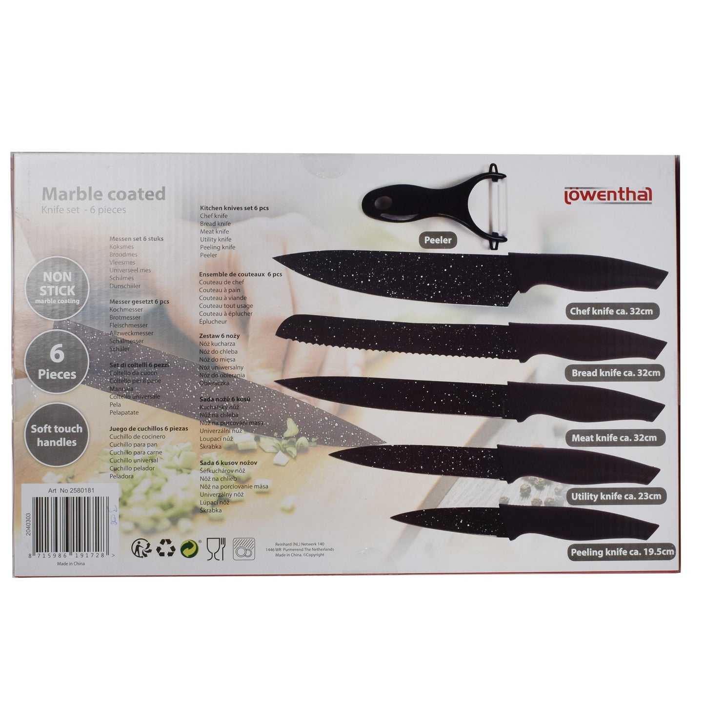Set 5 cutite/curatator legume, Lowenthal, Marmura, Negru
