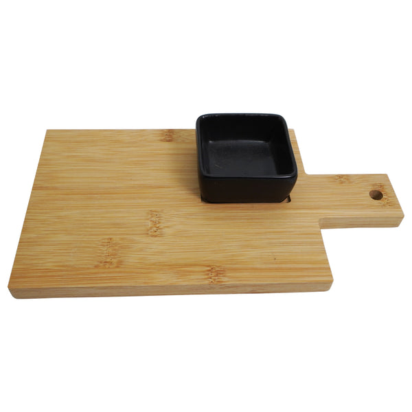 Tocator bambus cu bol, pentru servire, 14x25x1.5 cm, Gusta, 34359