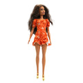 Papusa Barbie Fashionista bruneta in rochie cu model floral, Mattel