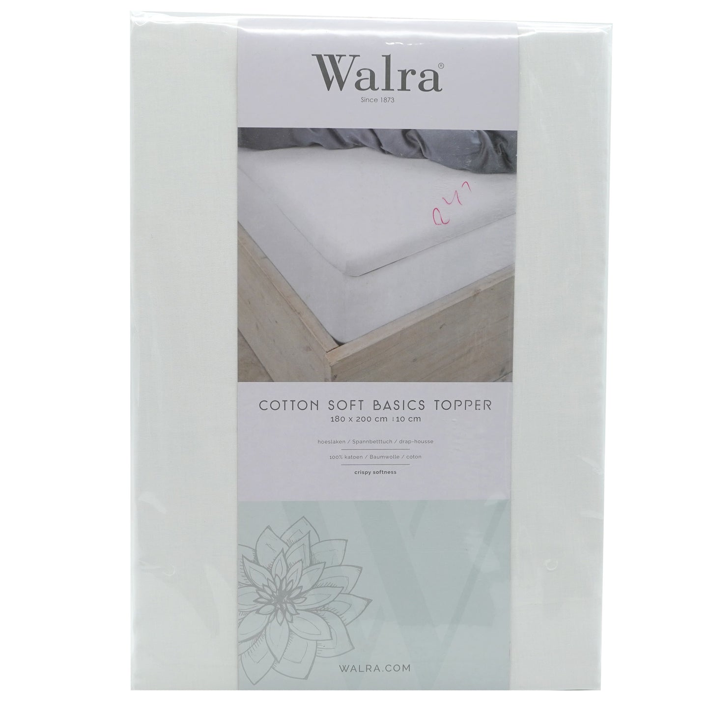 Husa saltea din bumbac, alb, 180x200, Soft Basic Topper, Walra, 3360Wh