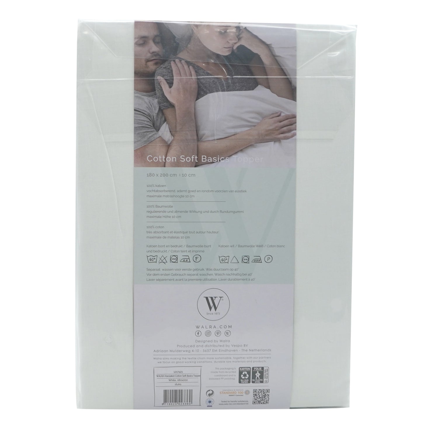 Husa saltea din bumbac, alb, 180x200, Soft Basic Topper, Walra, 3360Wh