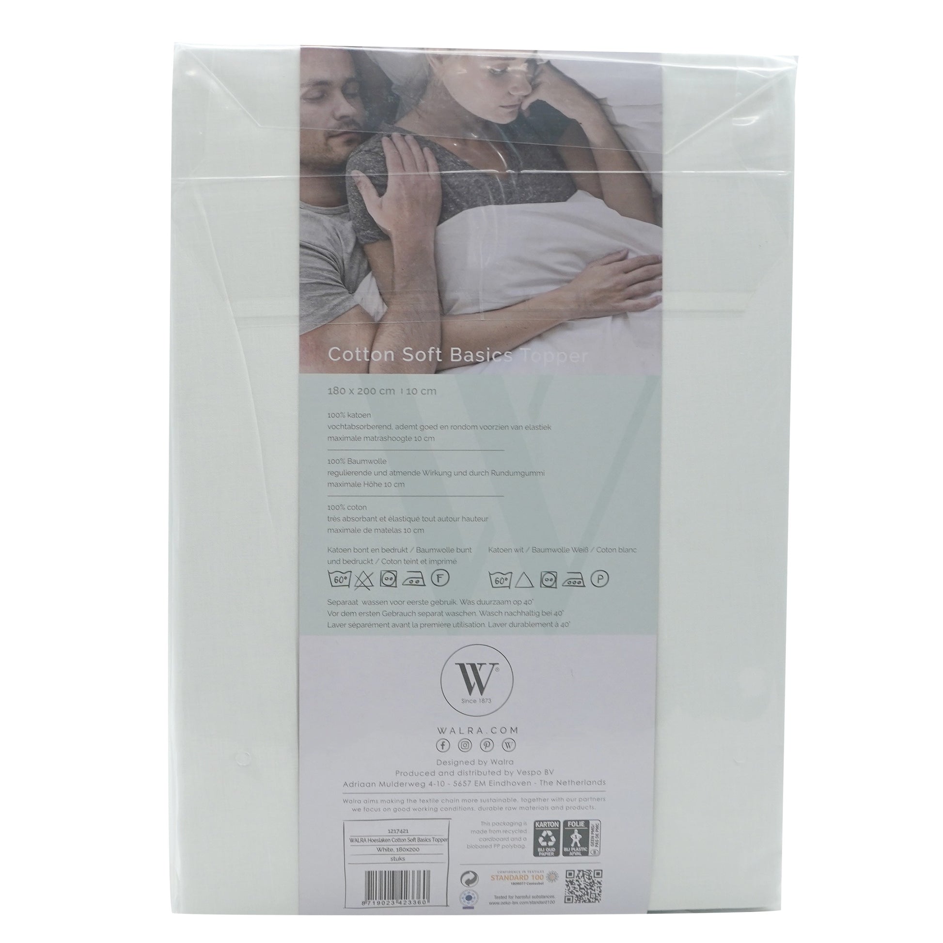 Husa saltea din bumbac, alb, 180x200, Soft Basic Topper, Walra, 3360Wh