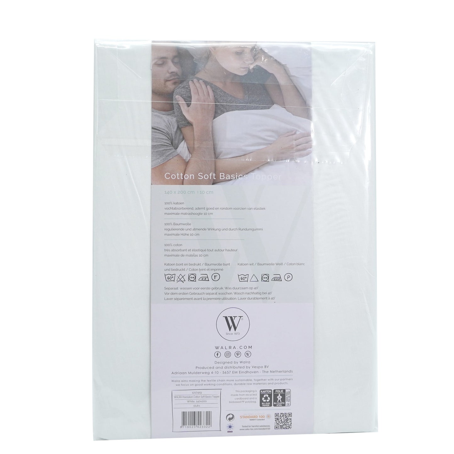 Husa saltea din bumbac, alb, 140x200, Soft Basic Topper, Walra, 3322Wh