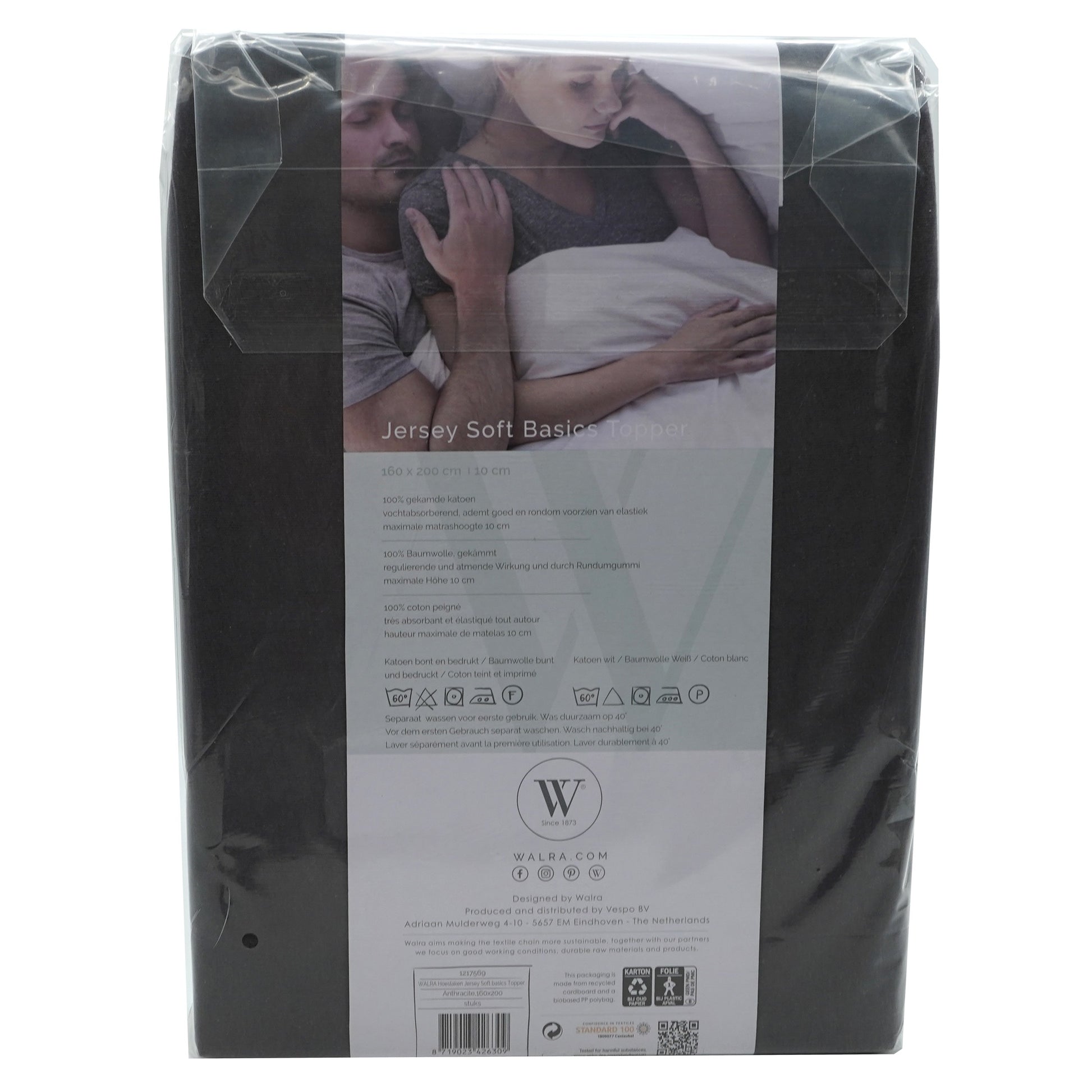 Husa saltea din bumbac, gri, 160x200 cm, Jersey Soft Basic Topper, Walra, 6309Gy