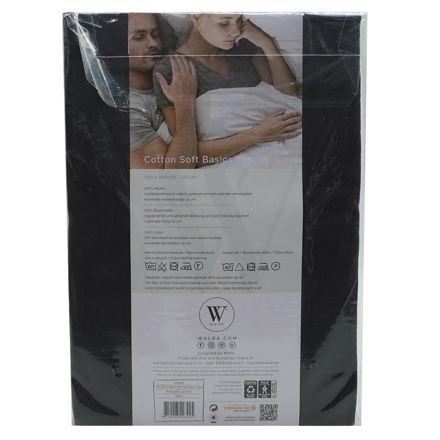 Husa saltea din bumbac, negru, 140x200 cm, Soft Basic Toper, Walra, 3445Blk
