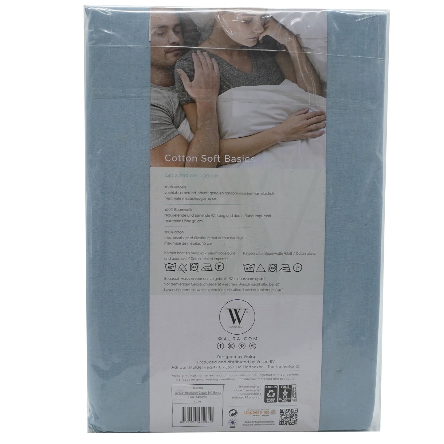 Husa saltea din bumbac, blue, 140x200 cm, Soft Basics, Walra, 2929Bl