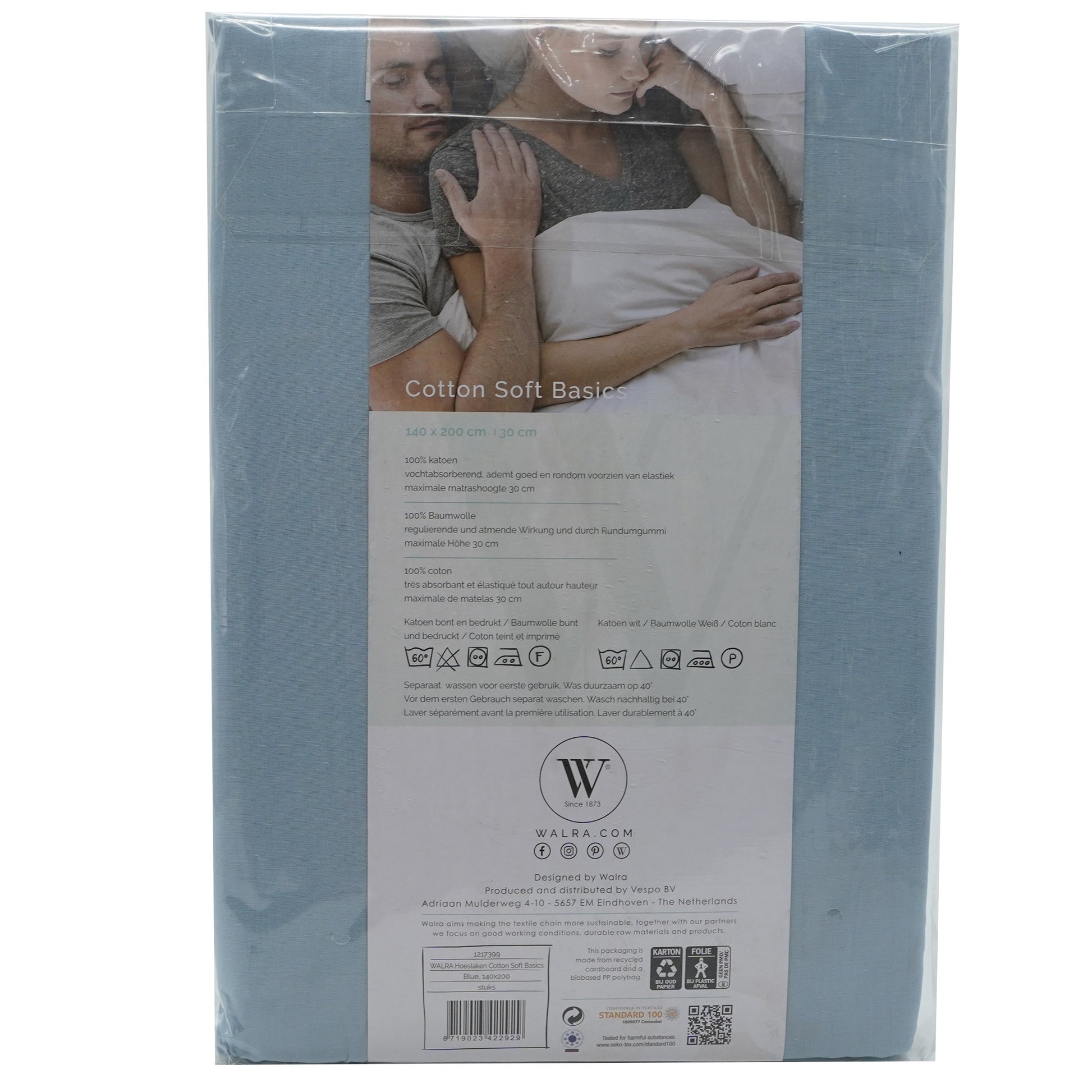 Husa saltea din bumbac, blue, 140x200 cm, Soft Basics, Walra, 2929Bl