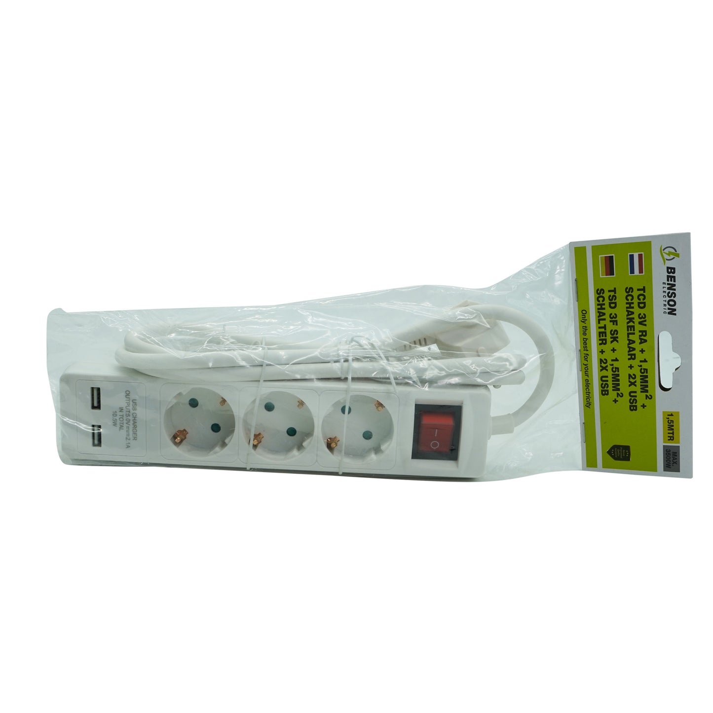 Prelungitor 3 prize si usb, 1.5m, 3500w, Benson, 24771