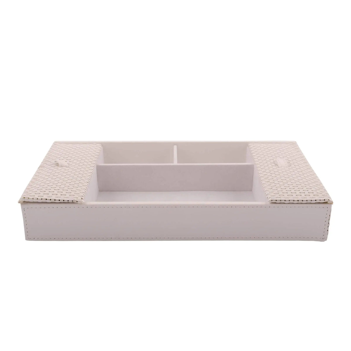 Cutie pentru bijuterii Rasteli, din piele ecologica si ratan, 30 x 16 x 4.5 cm, Crem