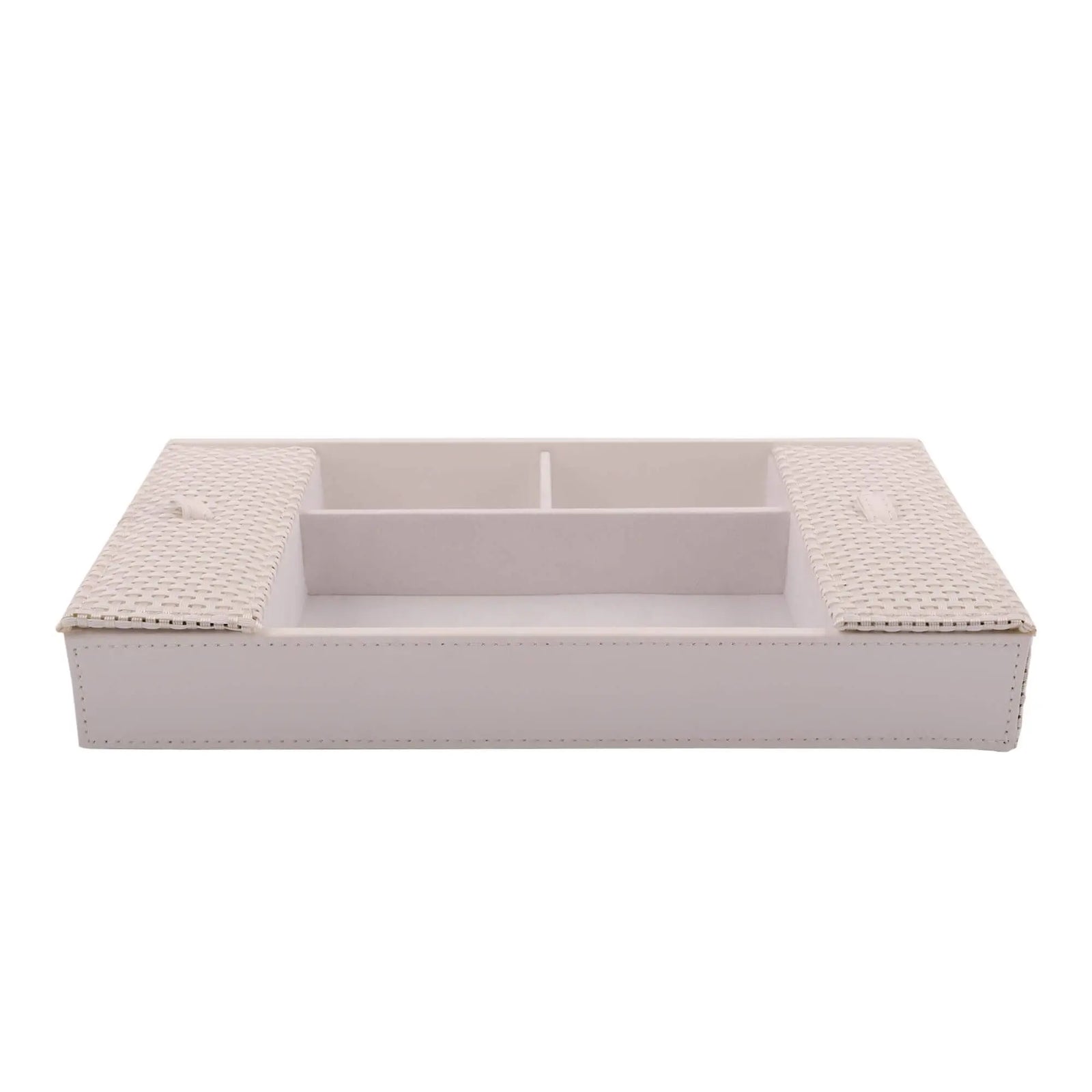 Cutie pentru bijuterii Rasteli, din piele ecologica si ratan, 30 x 16 x 4.5 cm, Crem