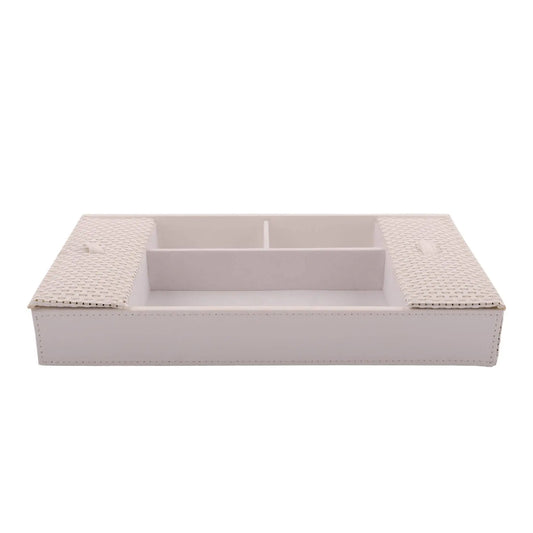 Cutie pentru bijuterii Rasteli, din piele ecologica si ratan, 30 x 16 x 4.5 cm, Crem