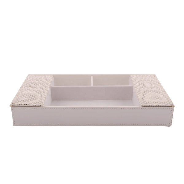 Cutie pentru bijuterii Rasteli, din piele ecologica si ratan, 30 x 16 x 4.5 cm, Crem