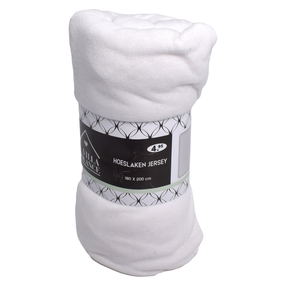 Cearceaf husa pat jersey, Villa volance, alb, elastic, 50% bumbac, 50% poliester, 180x200 cm