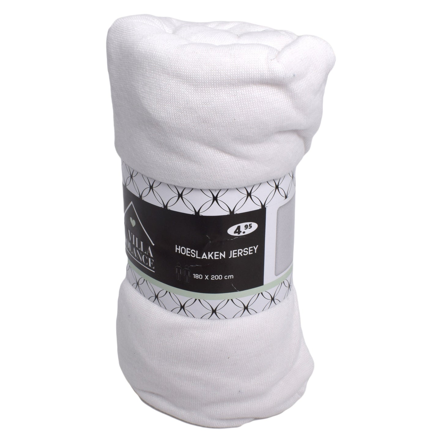 Cearceaf husa pat jersey, Villa volance, alb, elastic, 50% bumbac, 50% poliester, 180x200 cm