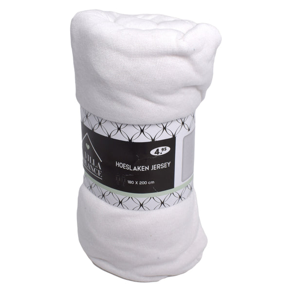 Cearceaf husa pat jersey, Villa volance, alb, elastic, 50% bumbac, 50% poliester, 180x200 cm