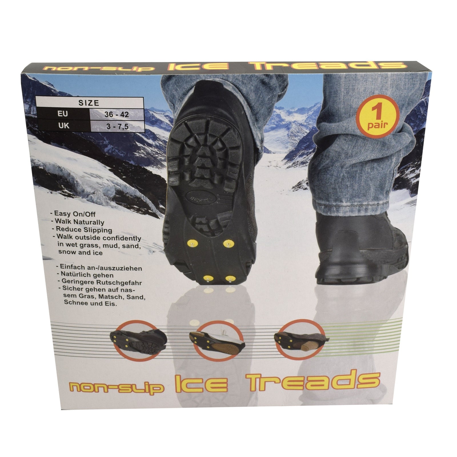 Crampoane anti-alunecare din silicon, AI & E, negru/galben, 36-42 EU
