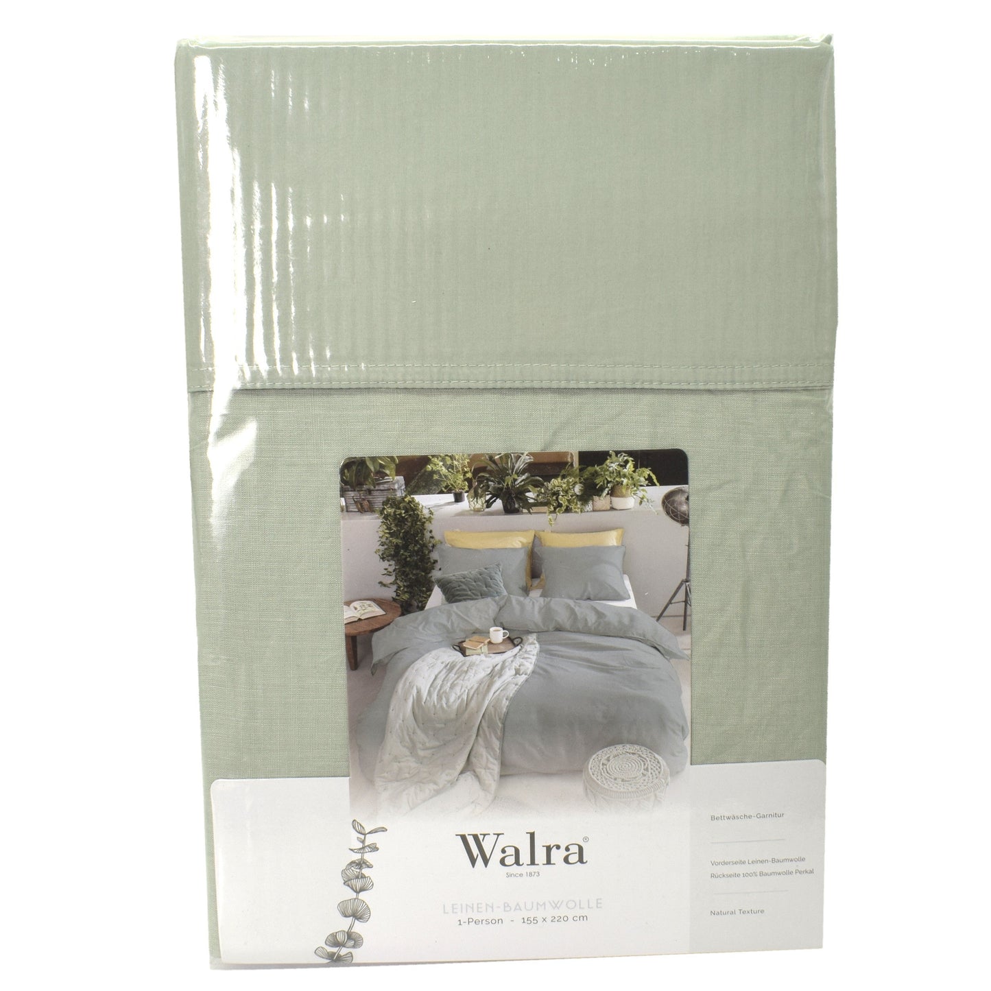 Set lenjerie de pat, husa pilota si husa perna, pentru pat de dimensiuni 155x220 cm, 65% in si 35% bumbac, verde pastel, 0927