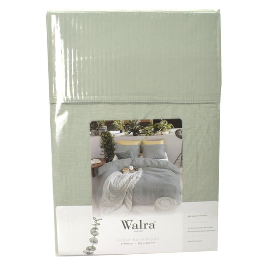 Set lenjerie de pat, husa pilota si husa perna, pentru pat de dimensiuni 155x220 cm, 65% in si 35% bumbac, verde pastel, 0927