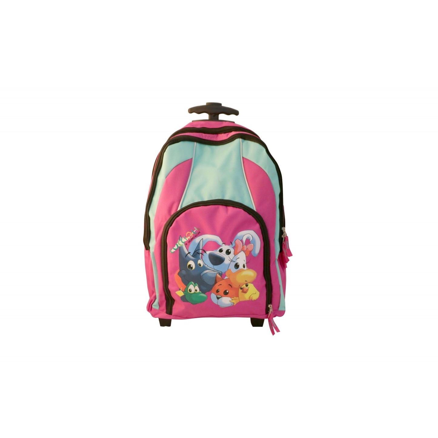 Ghiozdan tip troler Cuccioli, pentru fetite, 58x33 cm, roz/turcoaz