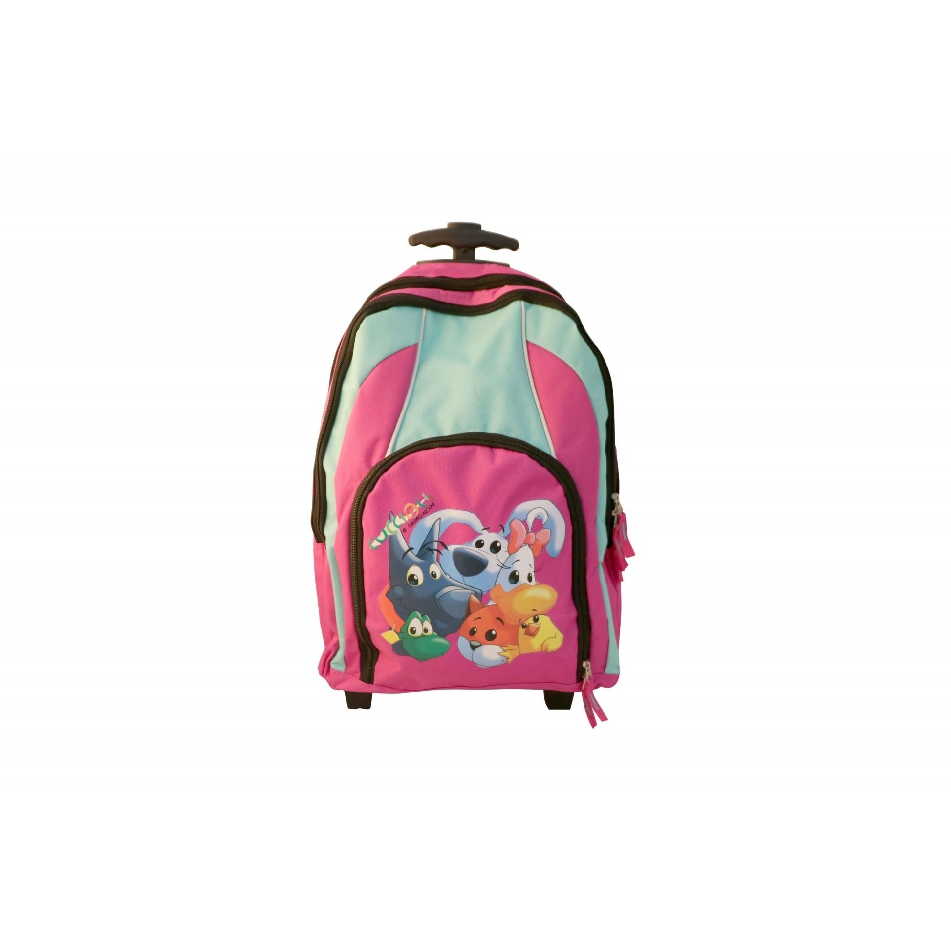 Ghiozdan tip troler Cuccioli, pentru fetite, 58x33 cm, roz/turcoaz