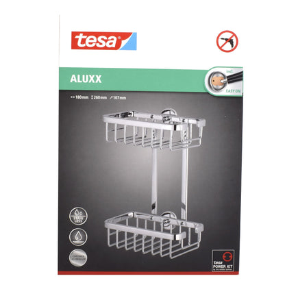 Etajera dubla pentru baie, aluminiu cromat, Tesa Aluxx, fara kit montaj 180 x 260 x 107 mm, 47227
