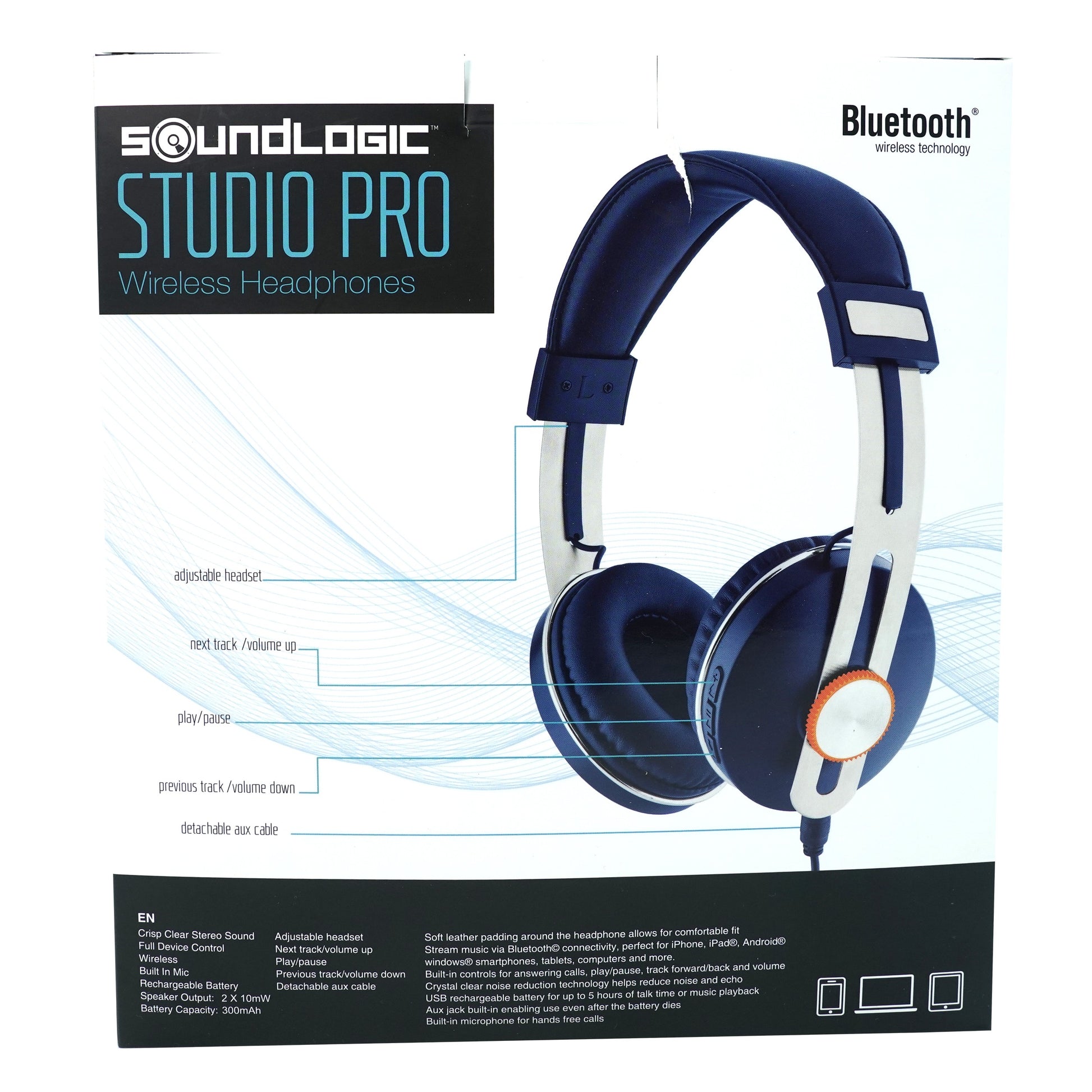 Casti audio wireless over-ear SoundLogic Studio Pro, Bluetooth, Bass puternic, Microfon, albastru, 00460