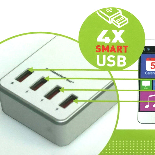 Incarcator USB cu 4 Porturi Quick Charge, maxim 6.2A,cu Multiple Protectii, Alb