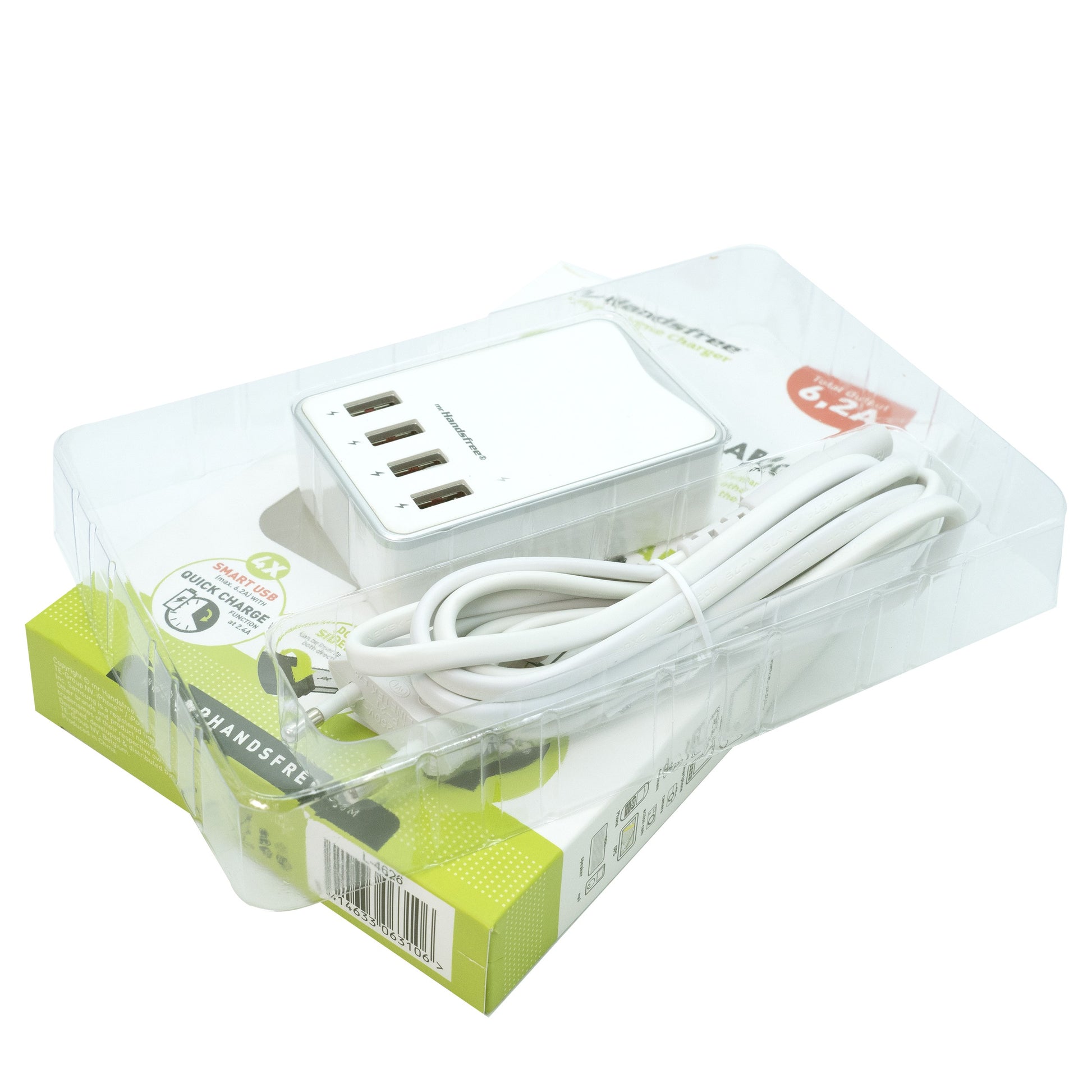Incarcator USB cu 4 Porturi Quick Charge, maxim 6.2A,cu Multiple Protectii, Alb