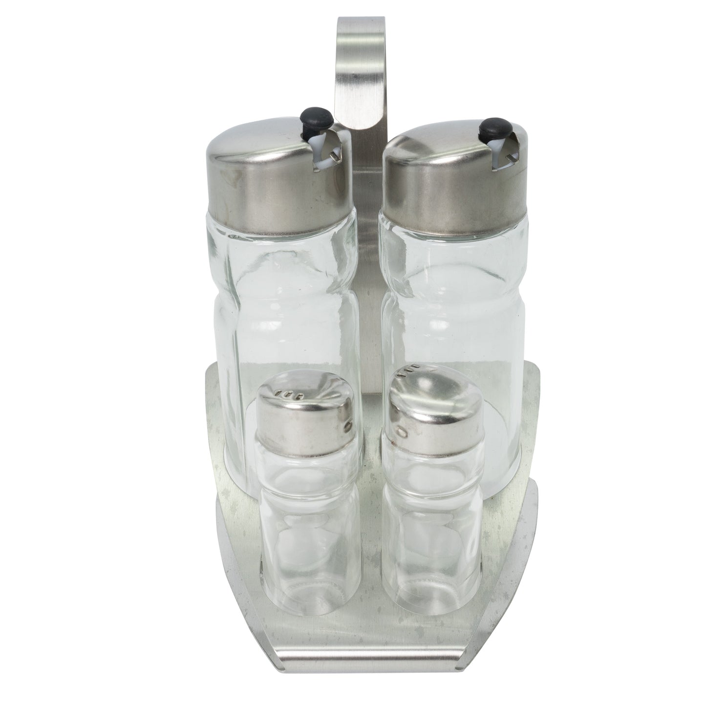 Oliviera din inox si sticla 4 piese, pentru ulei, otet, sare si piper, Lowenthal, 04720
