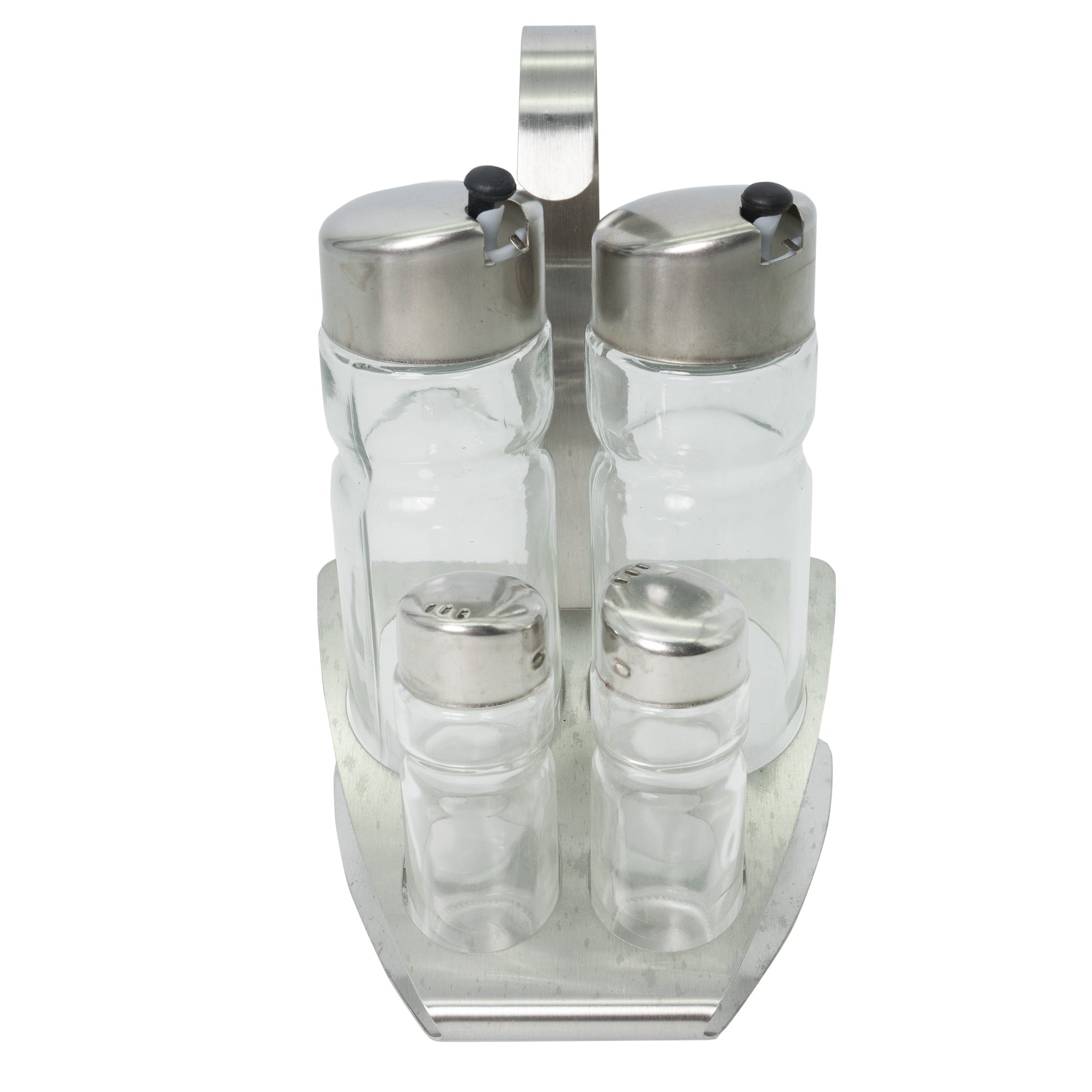 Oliviera din inox si sticla 4 piese, pentru ulei, otet, sare si piper, Lowenthal, 04720