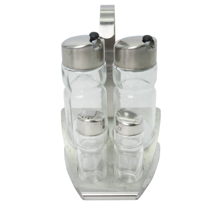 Oliviera din inox si sticla 4 piese, pentru ulei, otet, sare si piper, Lowenthal, 04720