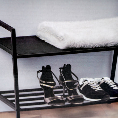 Cuier haine cu suport pantofi, GermagTrend, cu bancuta, design industrial, H 168.5 cm