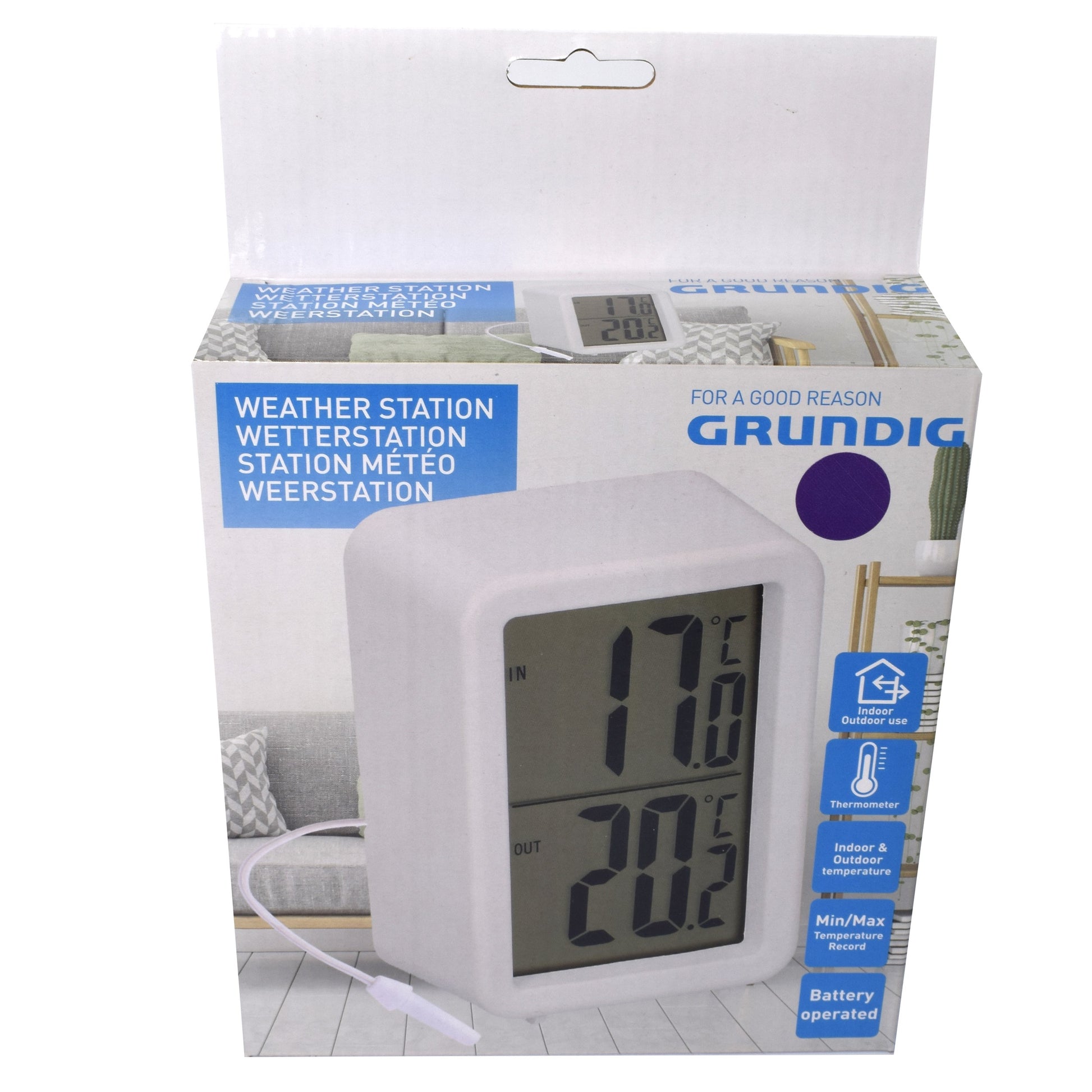 Statie meteo interior-exterior, fara fir, masoara in Celsius si Fahrenheit, inregistrare temperaturi maxime/minime, 807409