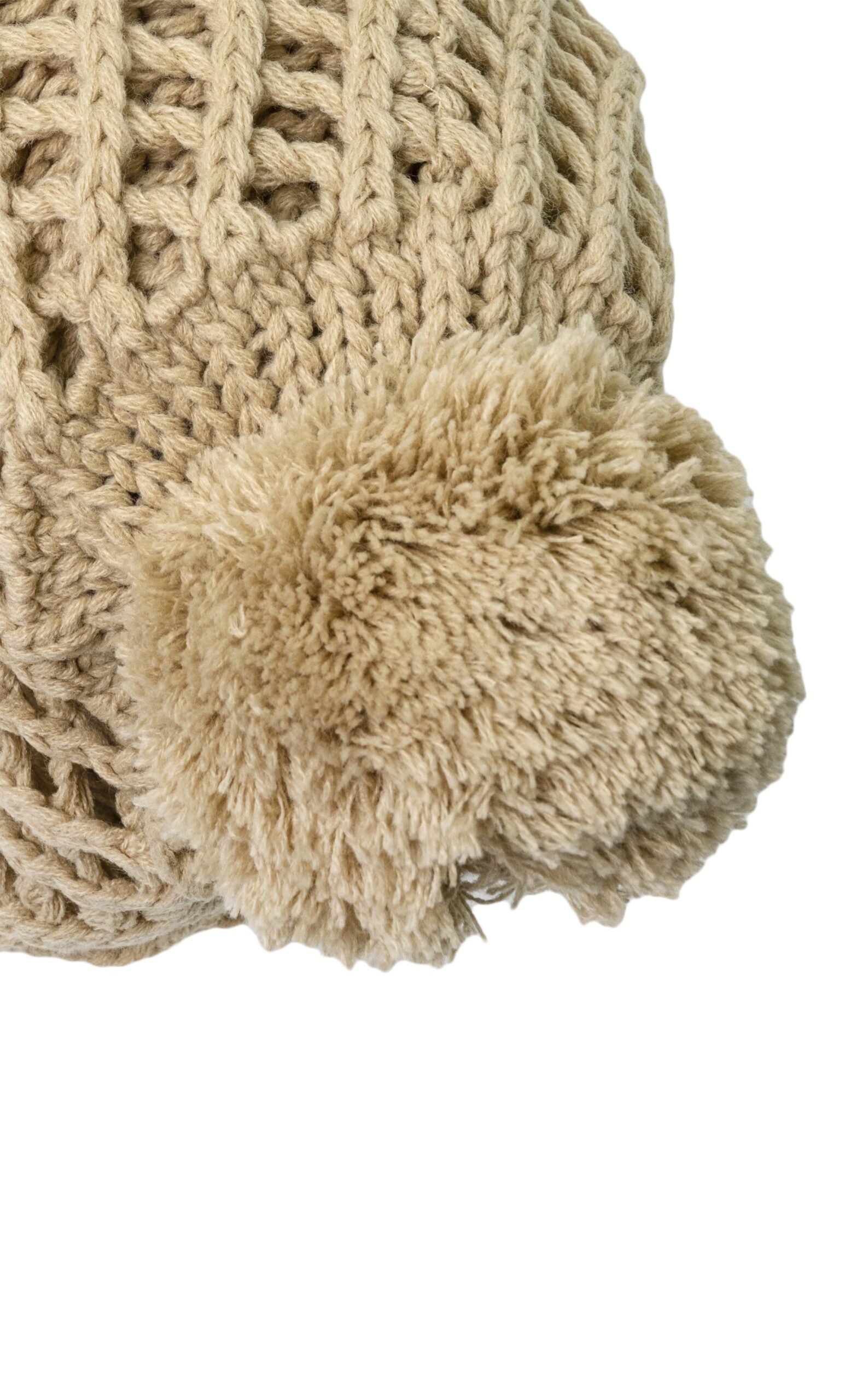 Caciula tricotata cu ciucure, GermagTrend, culoare crem, femei, 807307