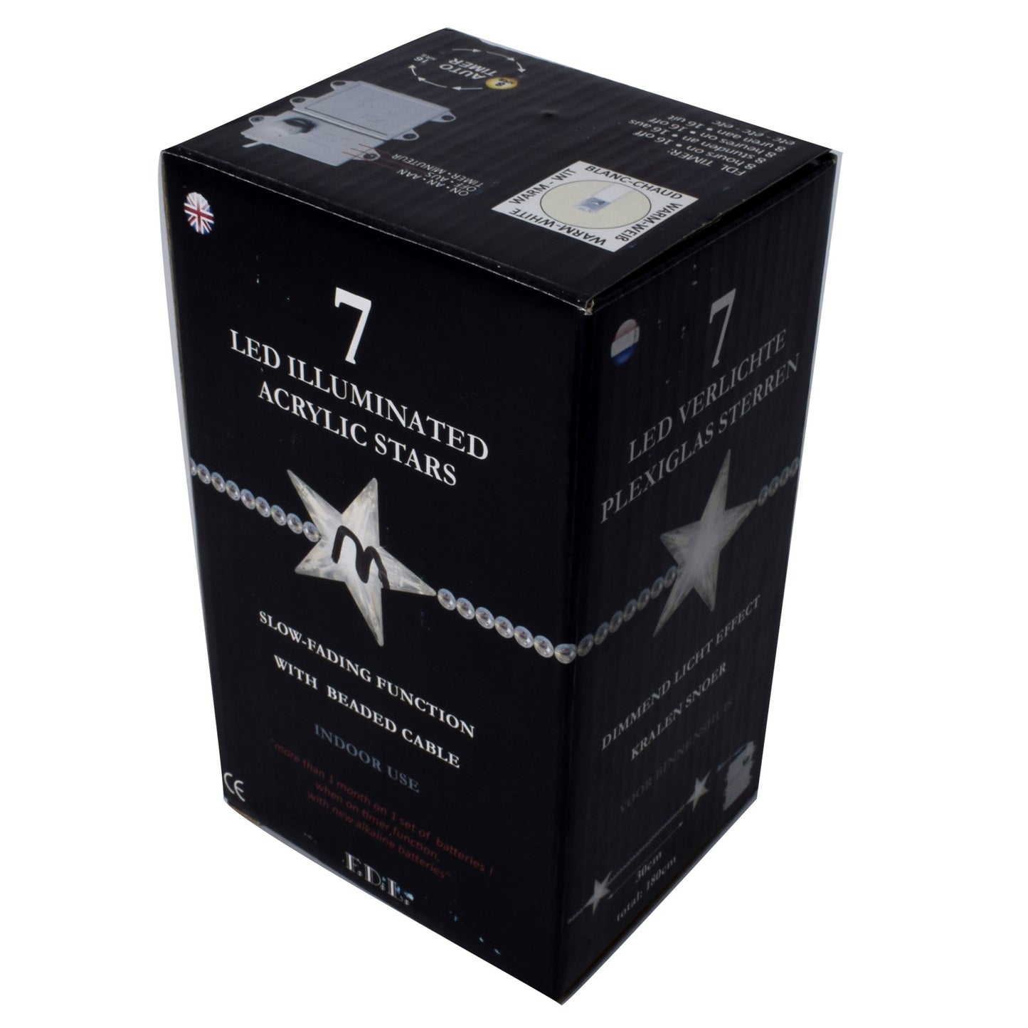 Instalatie de interior pentru decoratiune de craciun, 7 stele led, cu timer, functioneaza pe 3 baterii, 807720