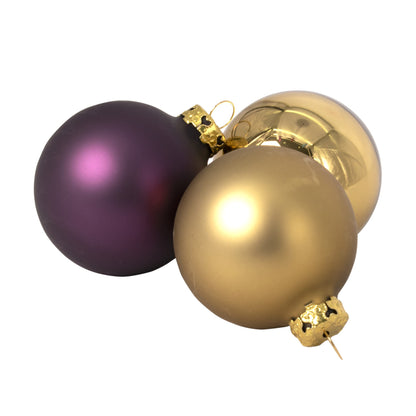 Set 18 globuri decorative de Craciun, din sticla, cu diametrul de 6 cm, auriu si violet, 807791